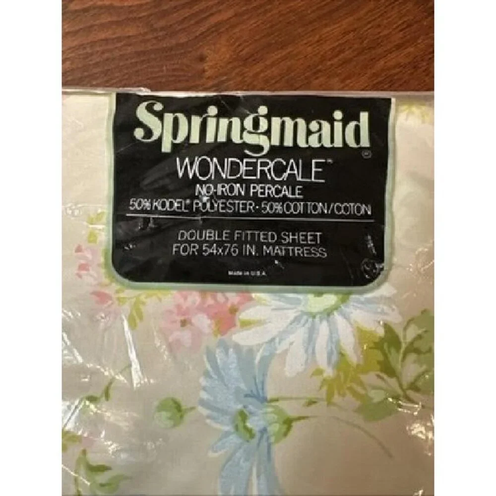 NOS Vtg Springmaid Wondercale Daisy Bouquet Percale Double Fitted Sheet 54x76